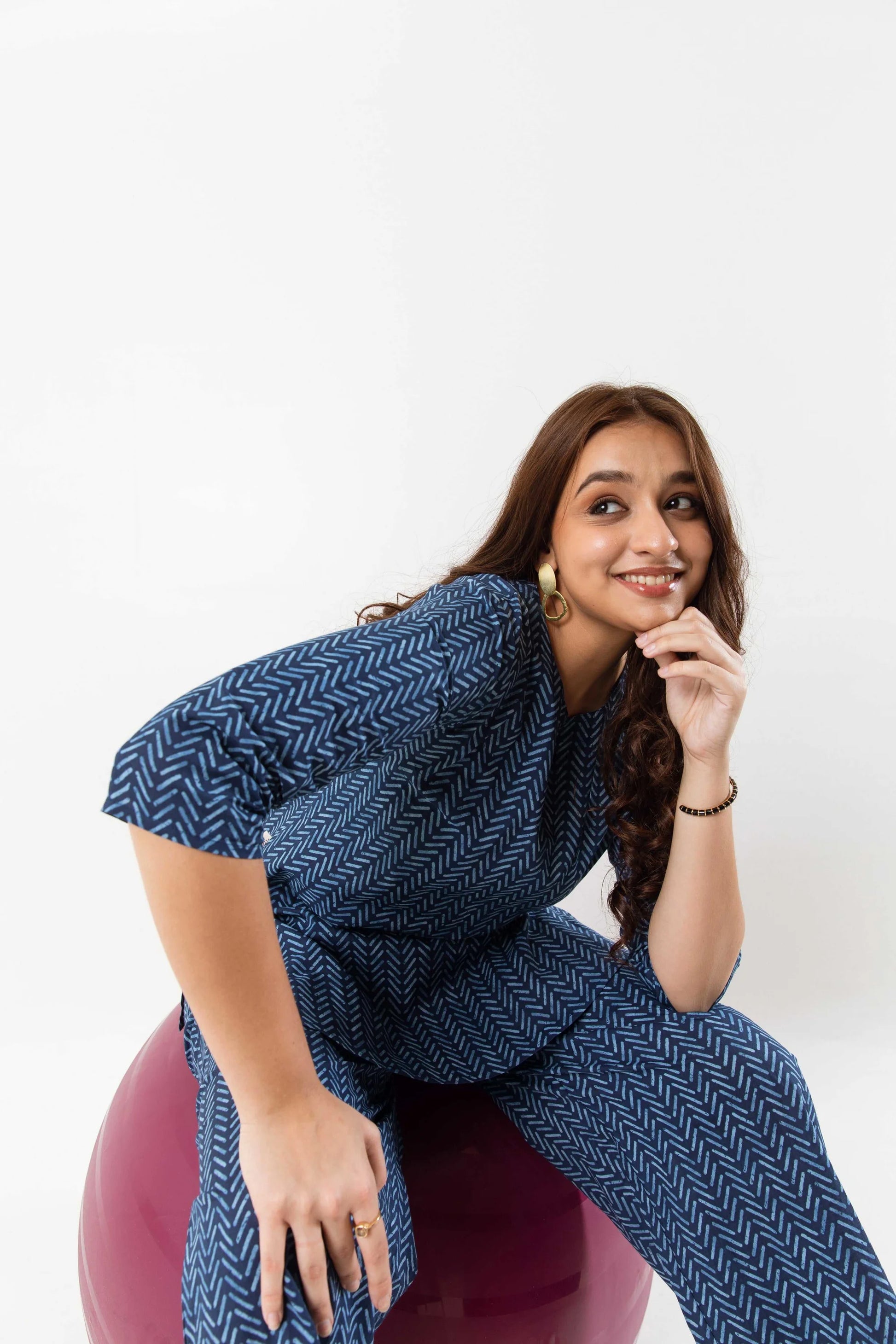 Geometric Patterns in Blue: Cotton Co-ord Ensemble - Hukum Jaipur