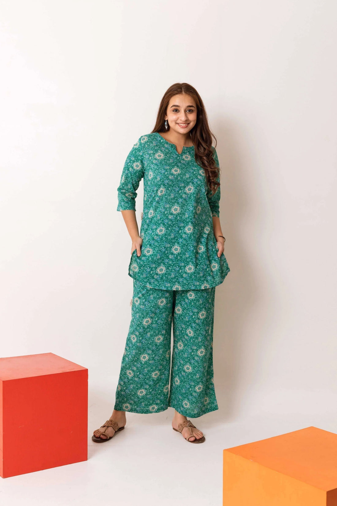 Green Floral Cotton Co-ord Set: A Blossoming Ensemble - Hukum Jaipur