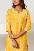 Lemonade Mosaic Magic: Muslin Silk Yellow Patchwork Co-ord Set - Hukum Jaipur