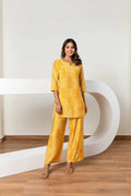 Lemonade Mosaic Magic: Muslin Silk Yellow Patchwork Co-ord Set - Hukum Jaipur