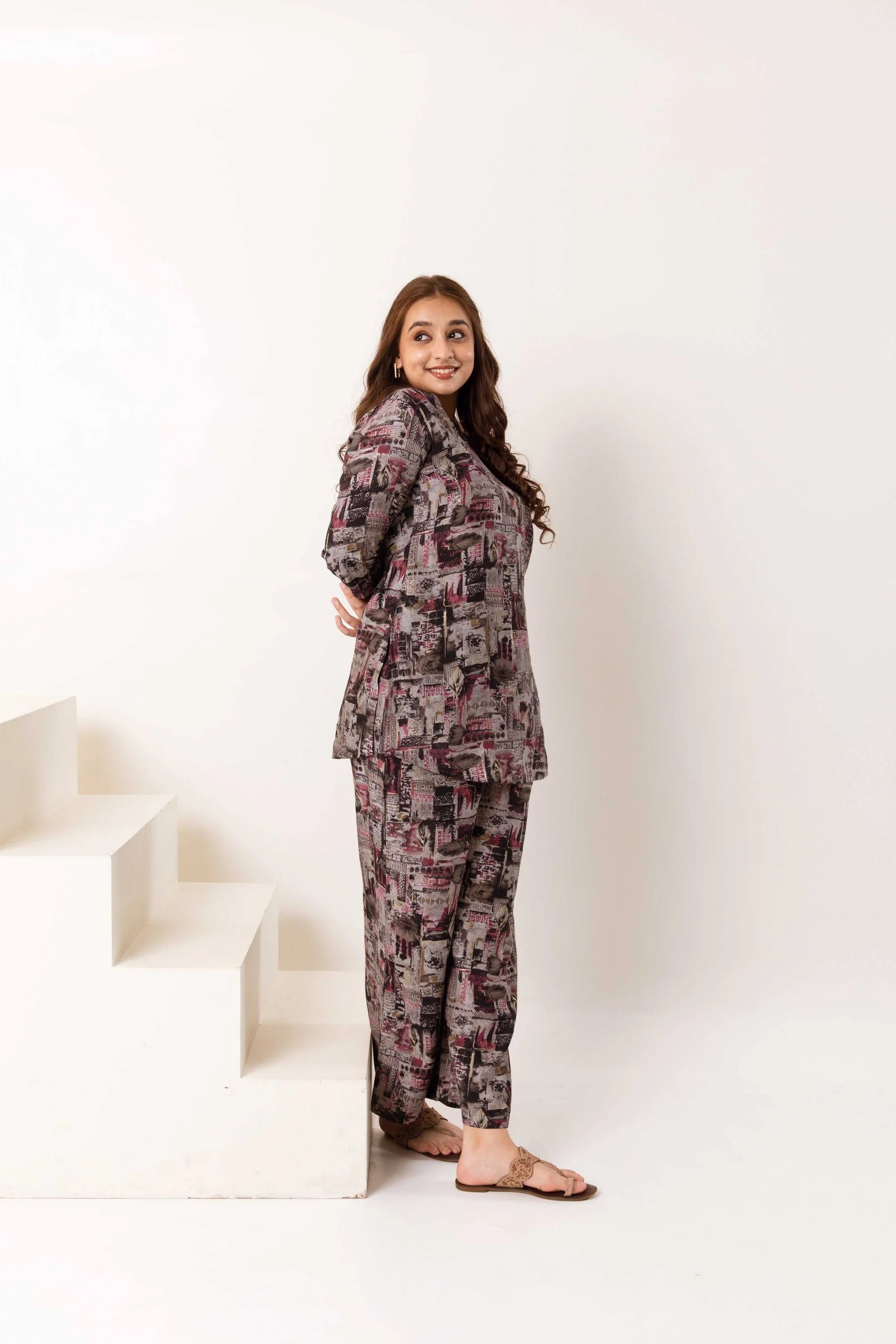 Midnight Mirage: Black Abstract Modal Silk Co-ord Set - Hukum Jaipur