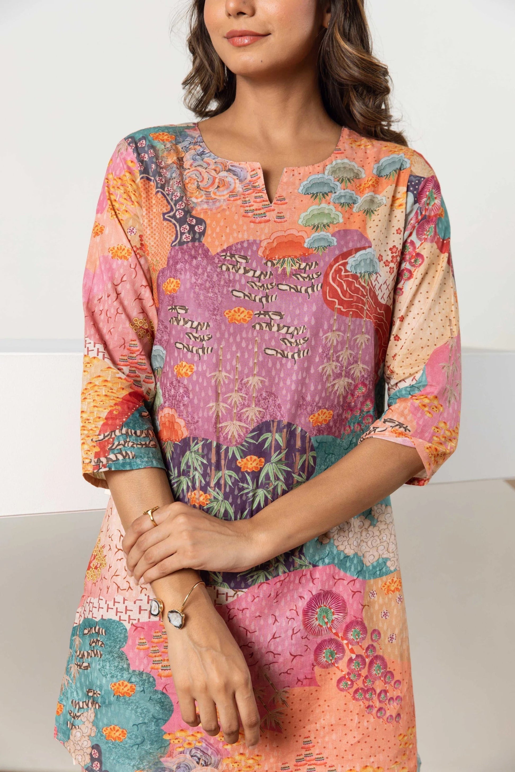 Multi-Color Abstract Fusion: Cotton Co-ord Set - Hukum Jaipur