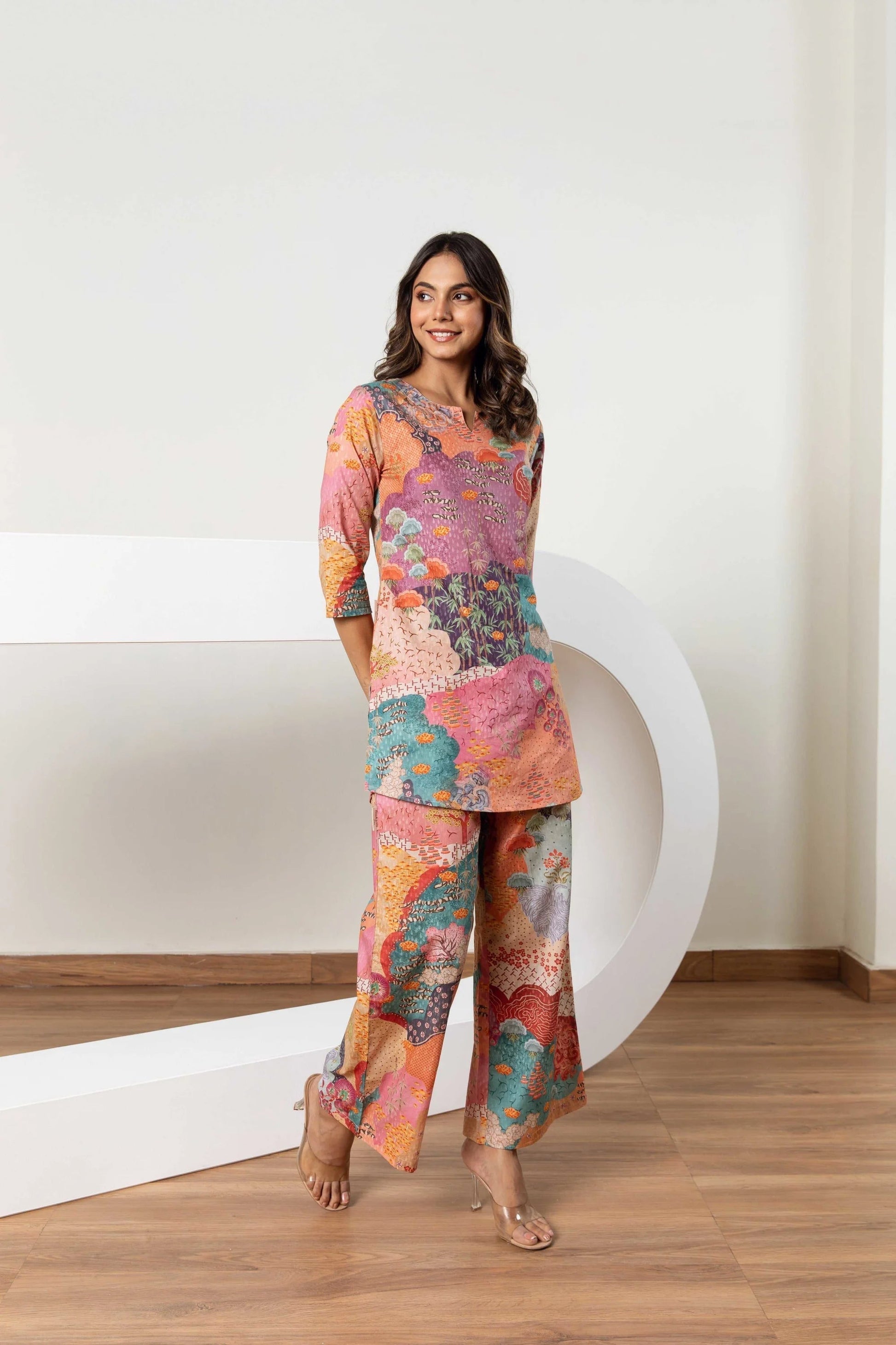 Multi-Color Abstract Fusion: Cotton Co-ord Set - Hukum Jaipur