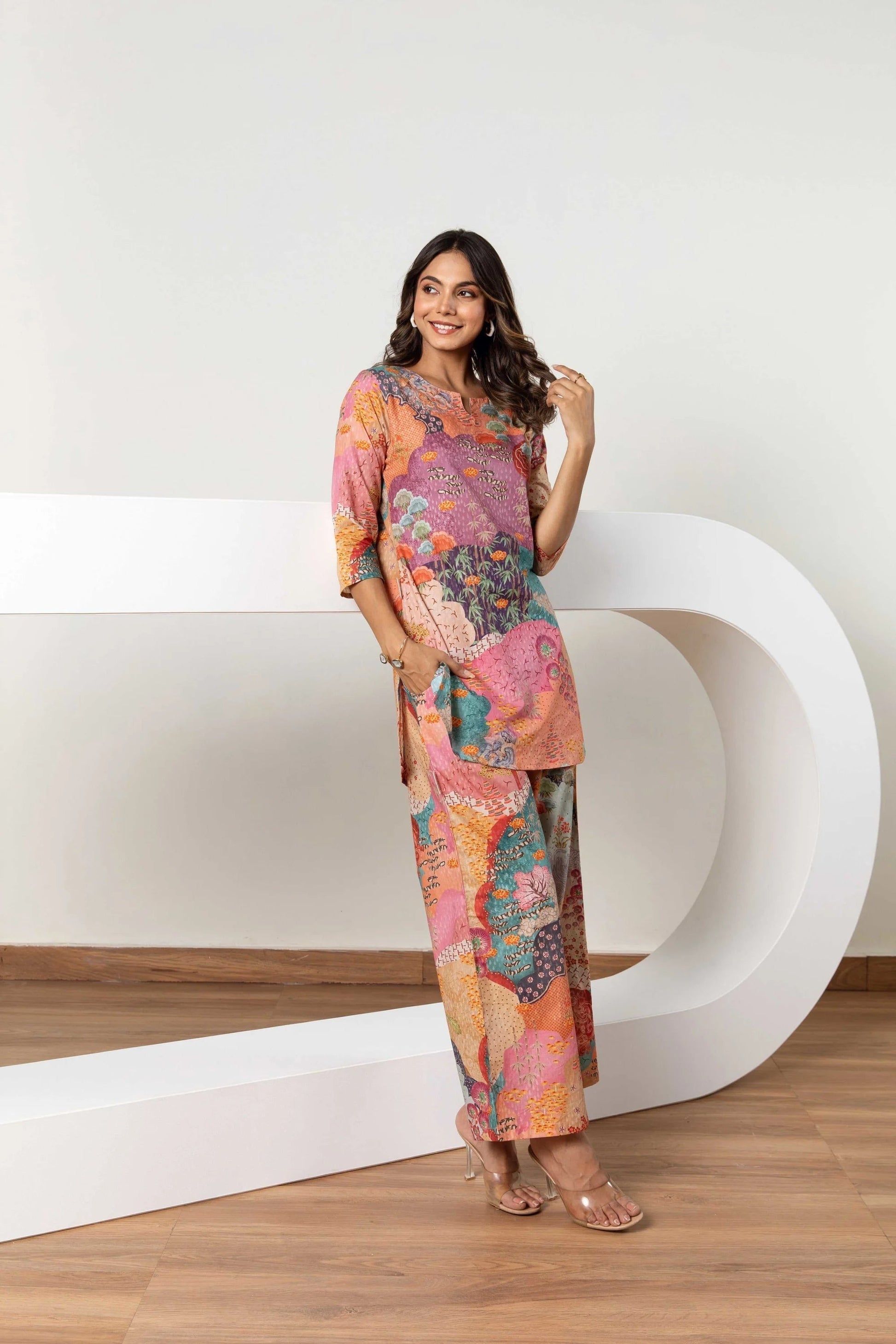 Multi-Color Abstract Fusion: Cotton Co-ord Set - Hukum Jaipur