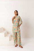 Nature's Embrace: Off-White Botanical Modal Silk Co-ord Set - Hukum Jaipur