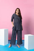 Nautical Whimsy: Navy Blue Badhani Muslin Silk Co-ord Set - Hukum Jaipur