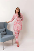 Rosy Blossom Waltz: Pink Muslin Silk Floral Co-ord Set - Hukum Jaipur