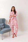 Rosy Blossom Waltz: Pink Muslin Silk Floral Co-ord Set - Hukum Jaipur