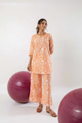 Saffron Dreamscape: Whimsical Orange Block Print Co-ord Set - Hukum Jaipur