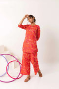 Whimsical Waves: Abstract Orange Cotton Co-ord Set - Hukum Jaipur