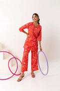 Whimsical Waves: Abstract Orange Cotton Co-ord Set - Hukum Jaipur