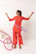 Whimsical Waves: Abstract Orange Cotton Co-ord Set - Hukum